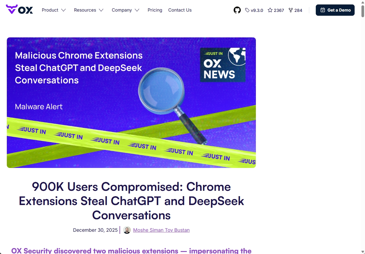 OX SecurityがGoogle拡張機能のマルウェアを発見