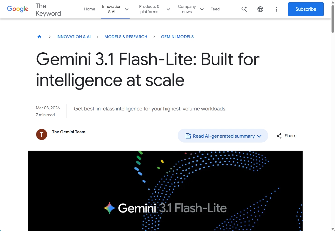 GoogleのGemini 3.1 Flash-Liteのイメージ
