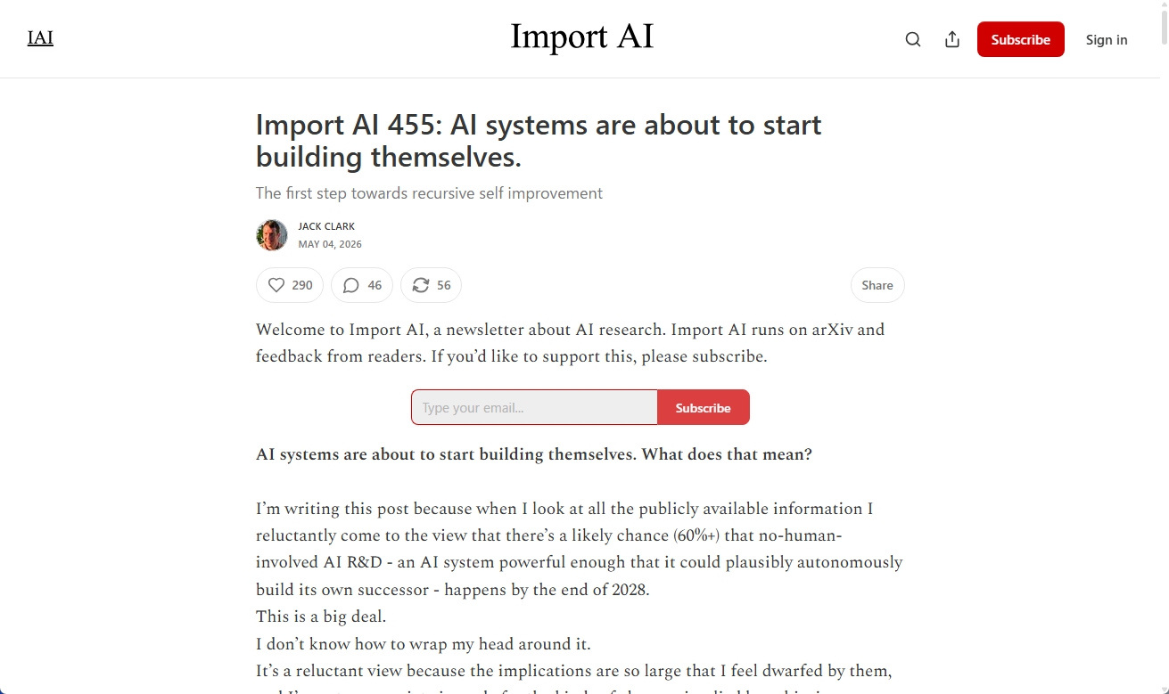 Anthropic共同創業者Jack Clark氏がニュースレターImport AI第455号でAI自律研究の予測を公開