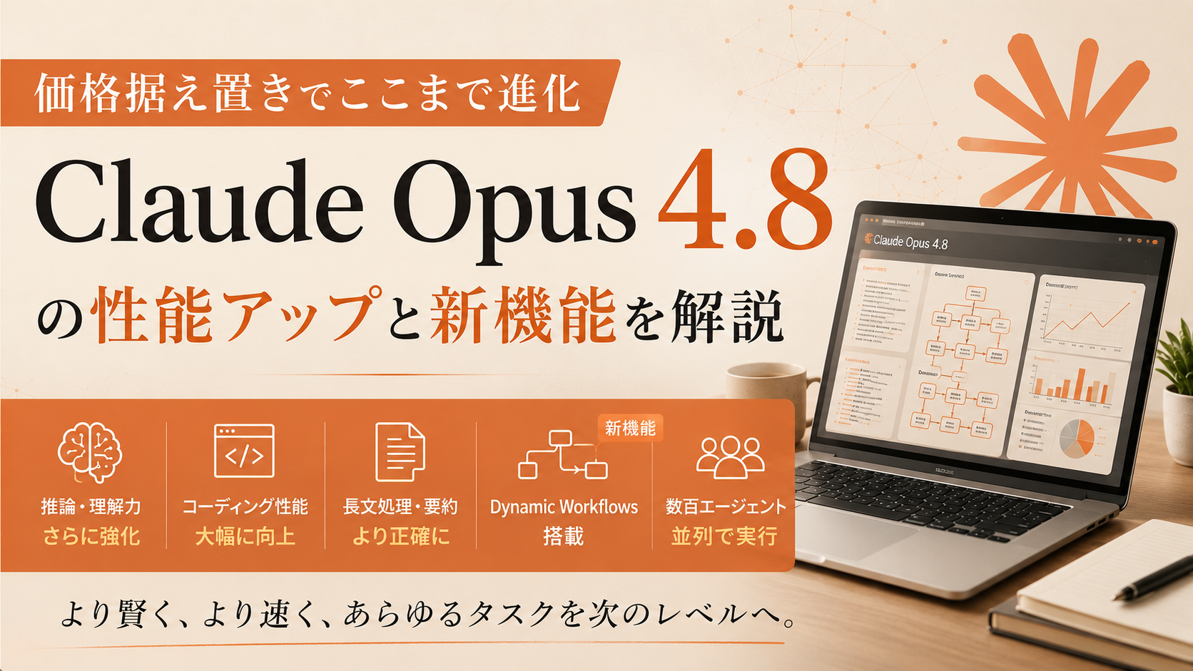 価格据え置きでここまで進化|Claude Opus 4.8の性能アップと新機能を解説