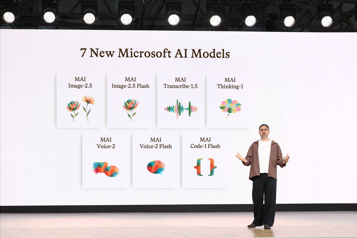 Microsoft Build 2026の登壇者がスクリーンに「7 New Microsoft AI Models」として7モデルのラインナップを紹介している様子