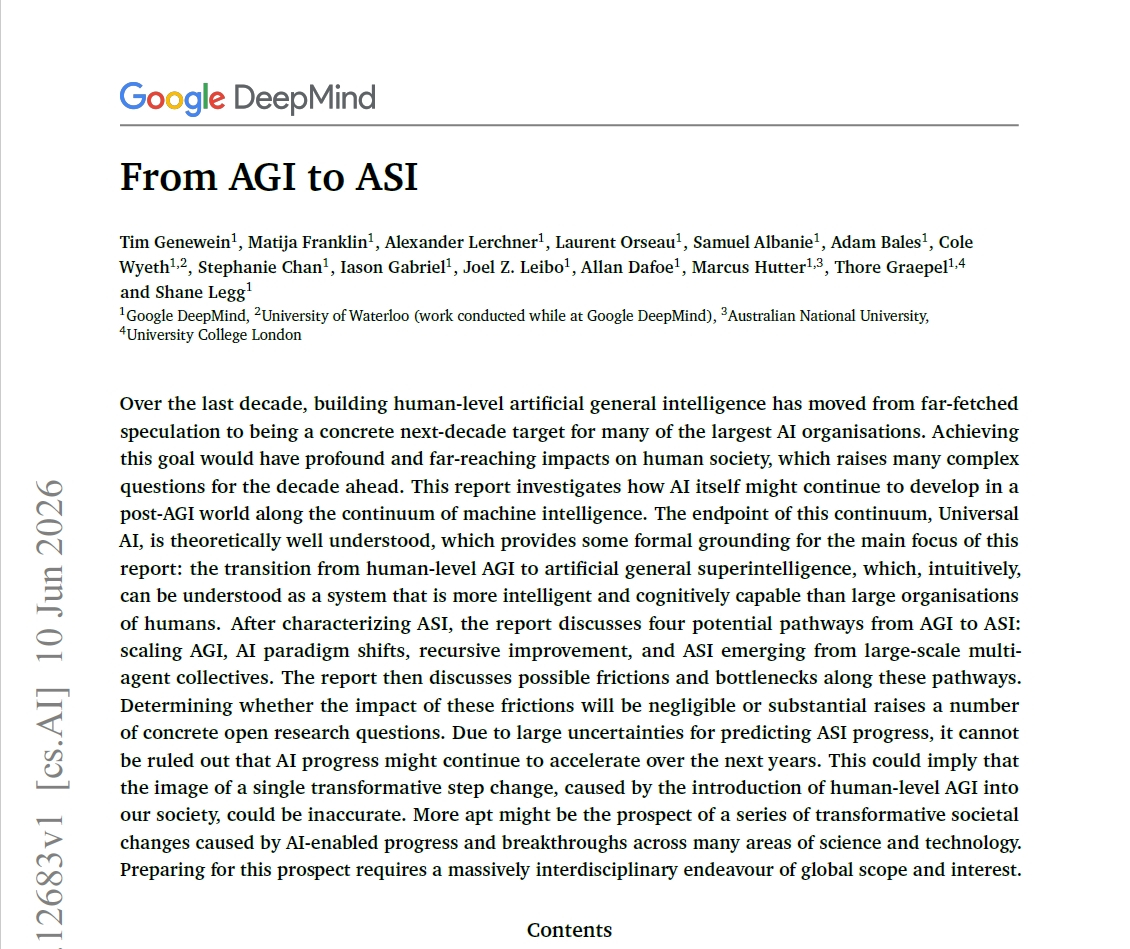 Google DeepMindのTim Genewein氏らが公開した報告書「From AGI to ASI」