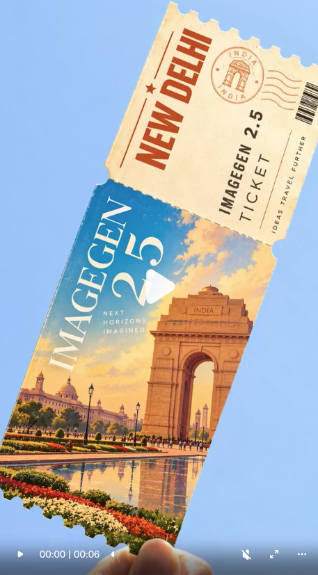 「NEW DELHI」チケット風デザインでインド門を描いたImageGen 2.5の生成画像