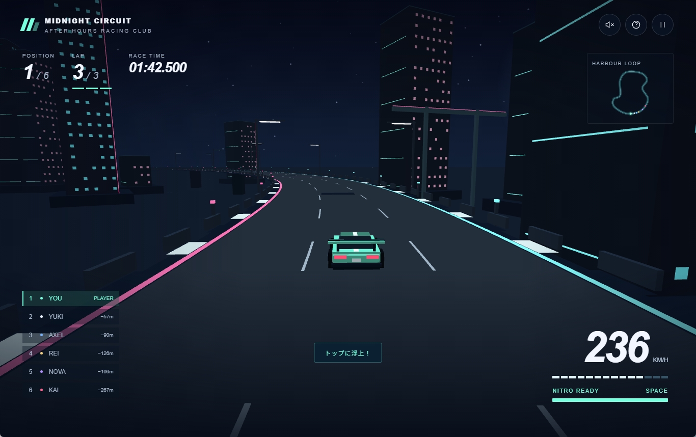 GPT-6 Astraが作成した3Dレースゲームのプレイ画面