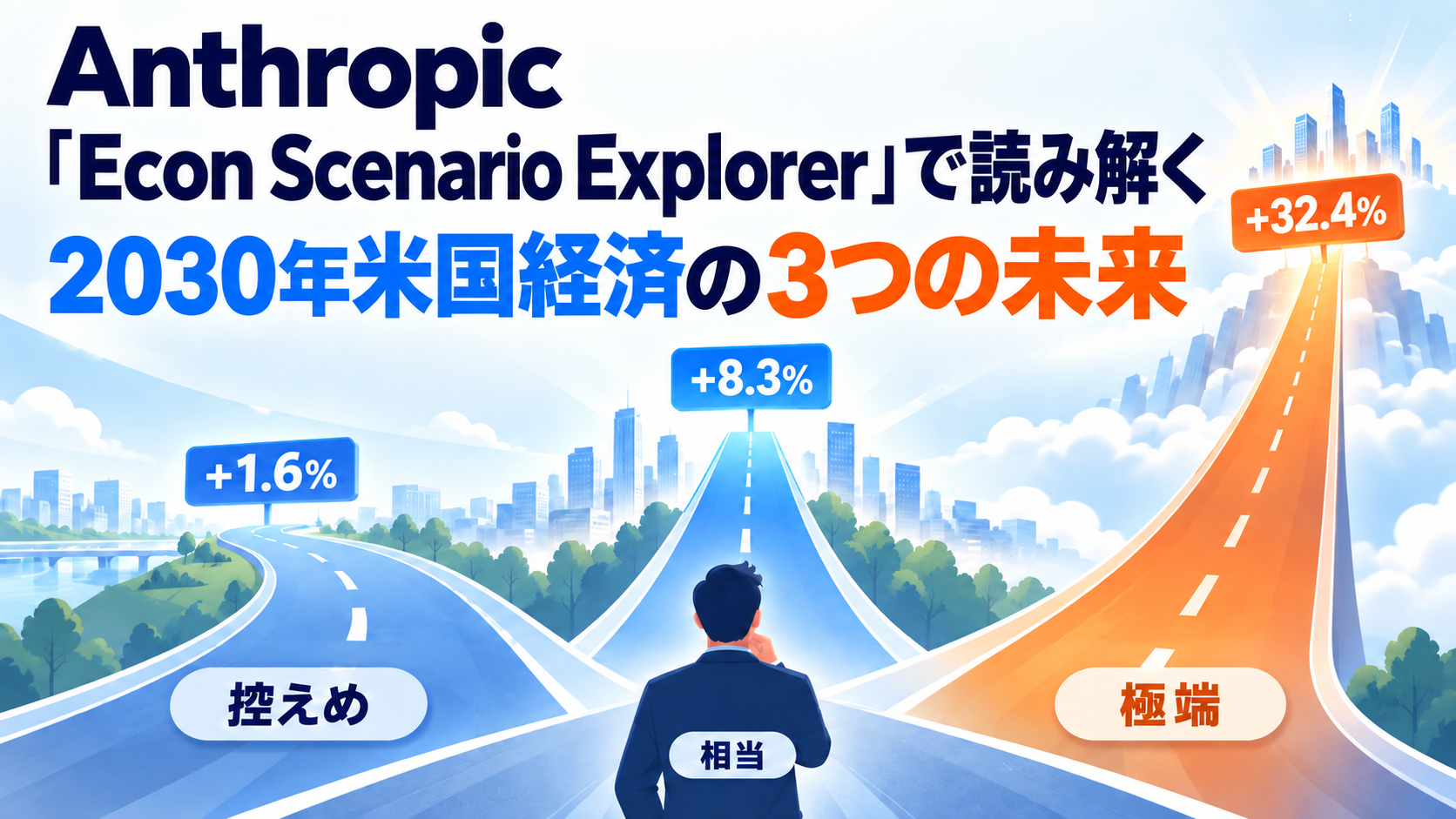 Anthropic「Econ Scenario Explorer」で読み解く、2030年米国経済の3つの未来