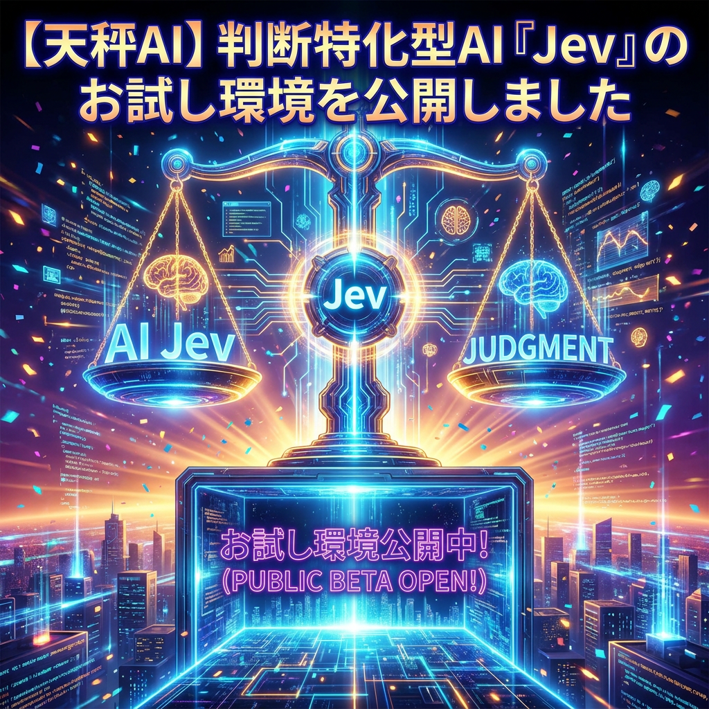 【天秤AI】判断特化型AI「Jev」のお試し環境を公開しました(https://tenbin.ai/jev/)