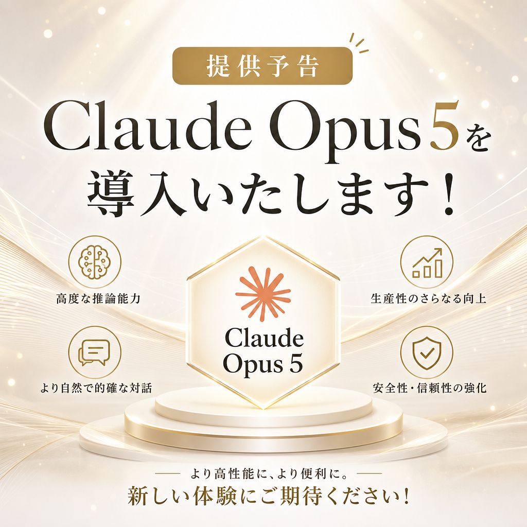 (リリース済)Claude Opus 5を導入いたします