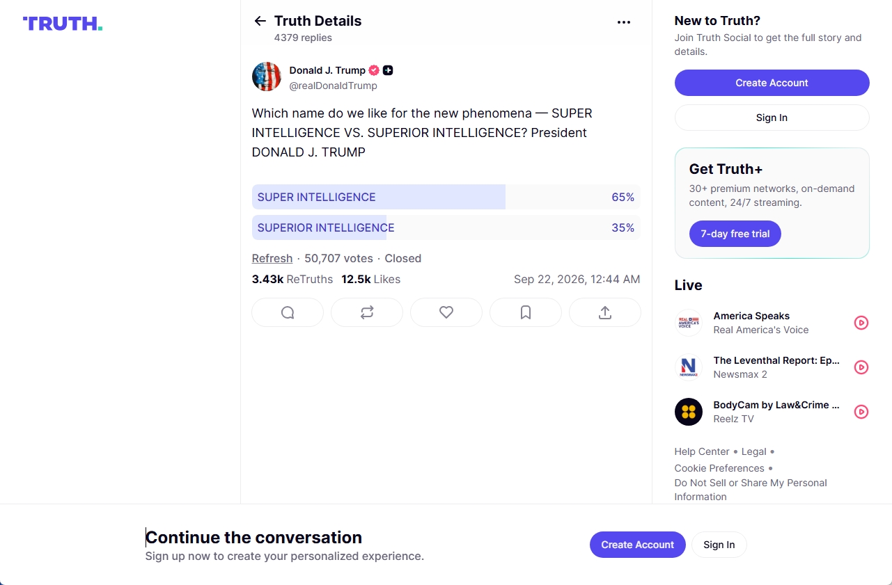 Truth Socialで実施されたSuper Intelligenceの名称投票