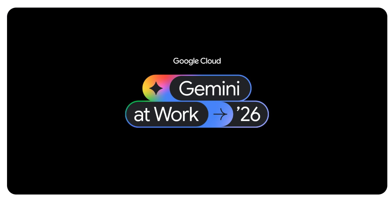 Google Cloudの「Gemini at Work '26」イベントロゴ。黒背景にカラフルなGeminiのロゴが表示されている